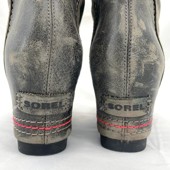 Sorel Cate The Great Wedge Charcoal Gray Tall Leather Suede Lace Up Boots Size 9 - Picture 9 of 14